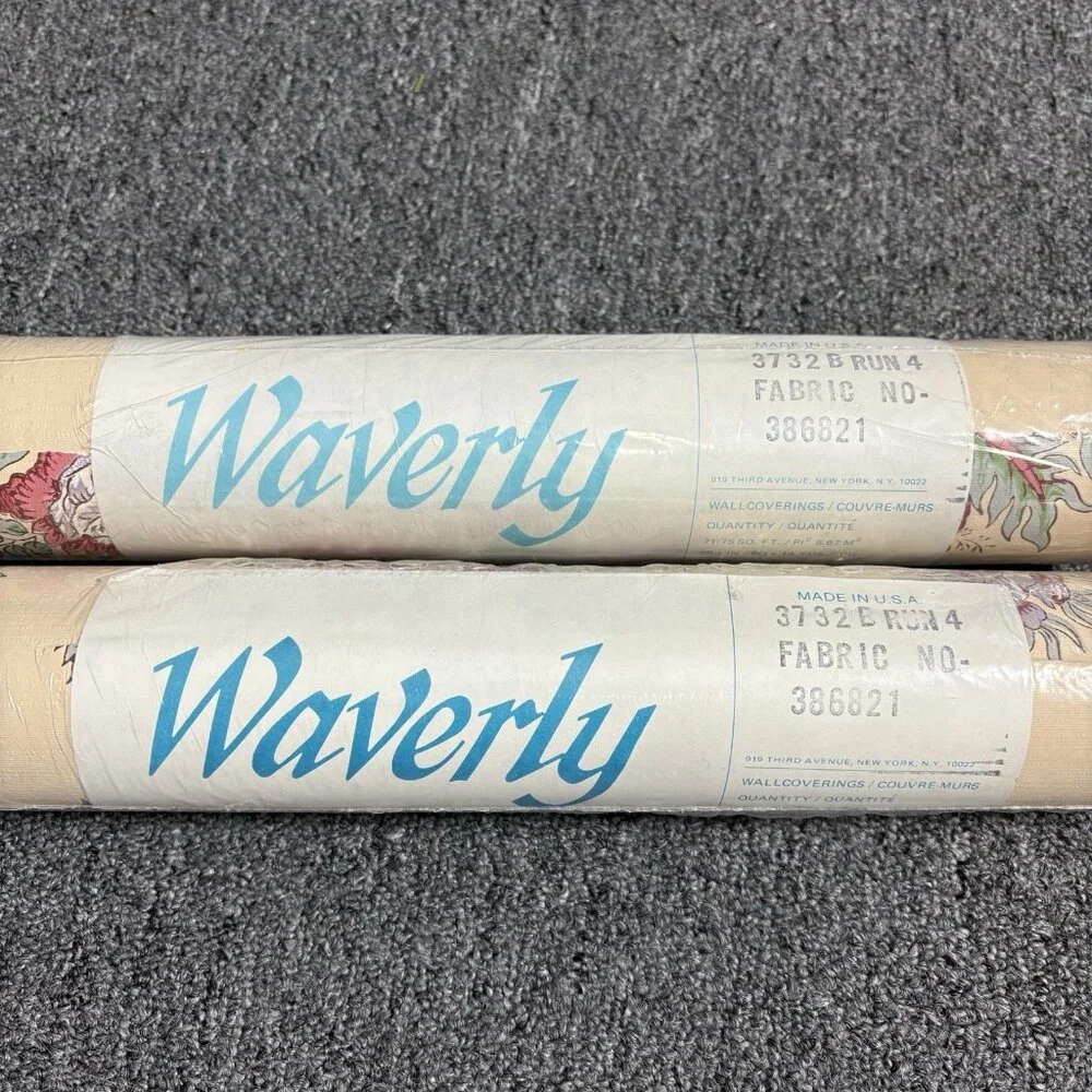 Vintage WAVERLY Beige/Multicolor Floral Print Wallpaper, 2 Rolls, Style #386821